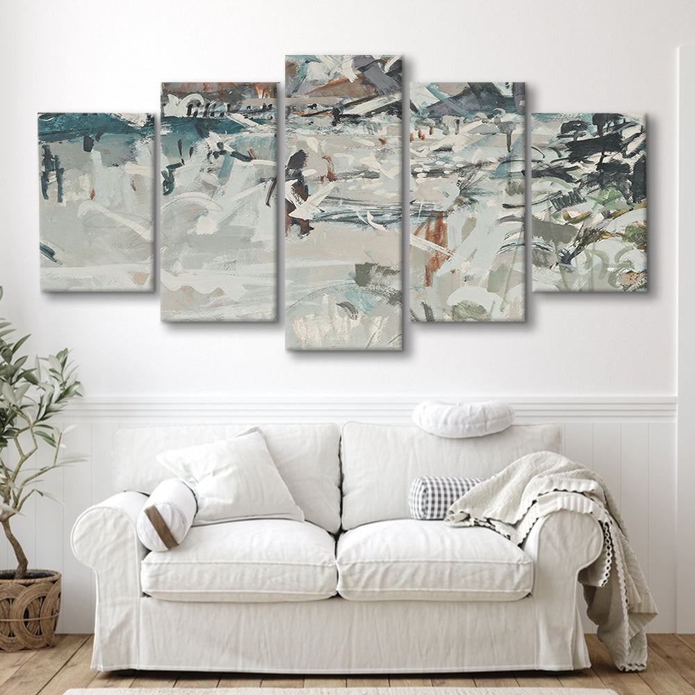 Vintage Seascape Abstract Mixed Canvas Print Wall Art, Large Coastal Mixed Canvas Print Wall Art, Gallery Wall