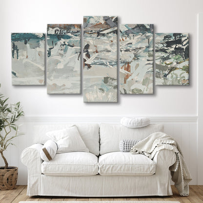 Vintage Seascape Abstract Mixed Canvas Print Wall Art, Large Coastal Mixed Canvas Print Wall Art, Gallery Wall