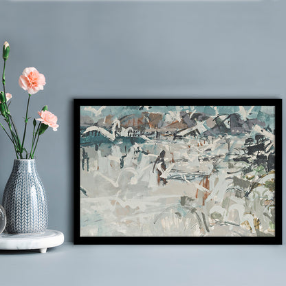 Vintage Seascape Abstract Framed Art Print Wall Decor, Large Coastal Framed Art Print Wall Decor, Gallery Wall