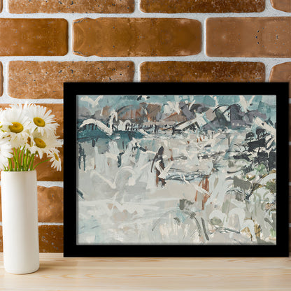 Vintage Seascape Abstract Framed Art Print Wall Decor, Large Coastal Framed Art Print Wall Decor, Gallery Wall