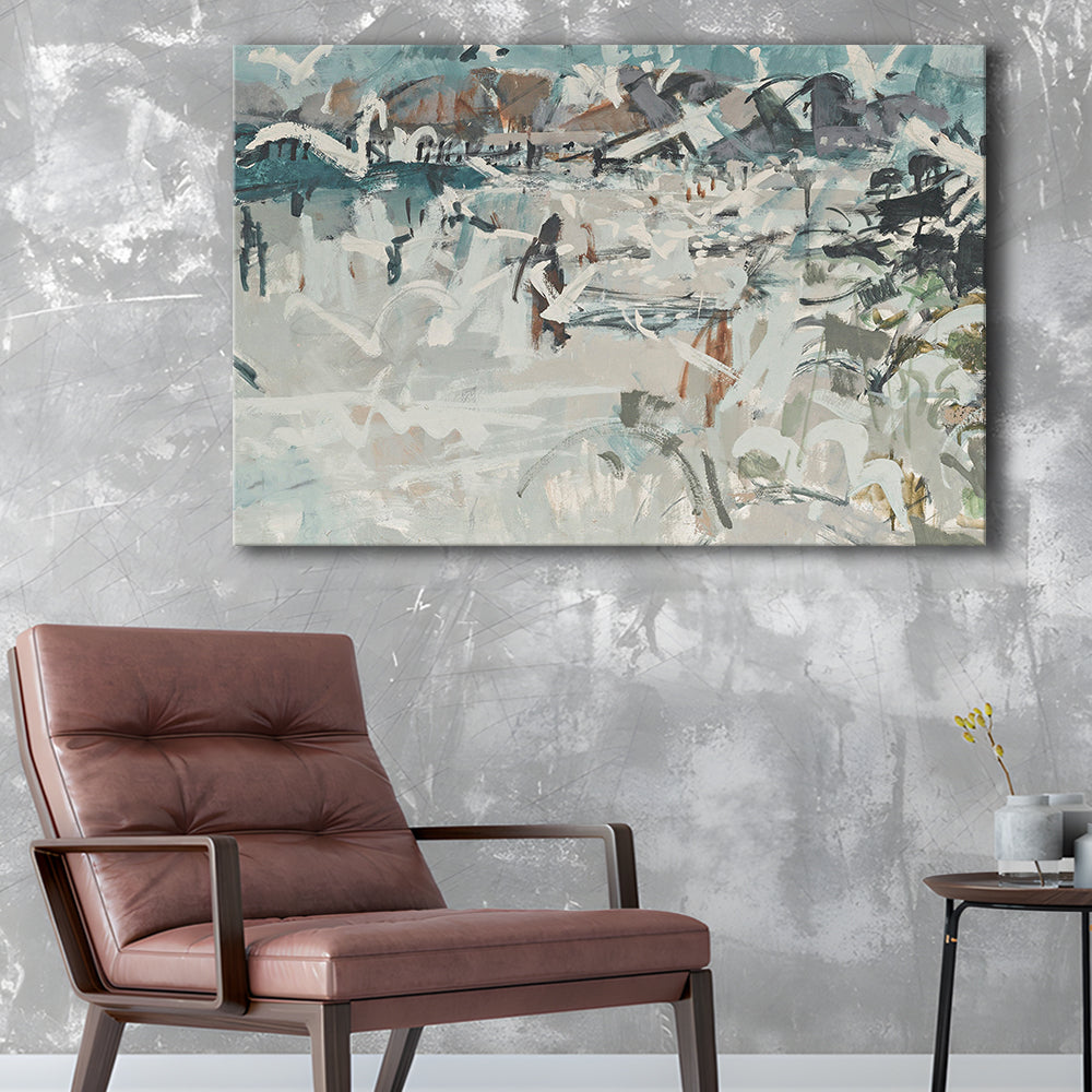 Vintage Seascape Abstract Canvas Print Wall Art, Large Coastal Canvas Print Wall Art, Gallery Wall