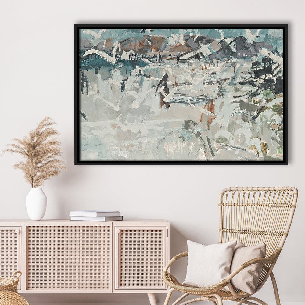 Vintage Seascape Abstract Framed Canvas Print Wall Art, Large Coastal Framed Canvas Print Wall Art, Gallery Wall