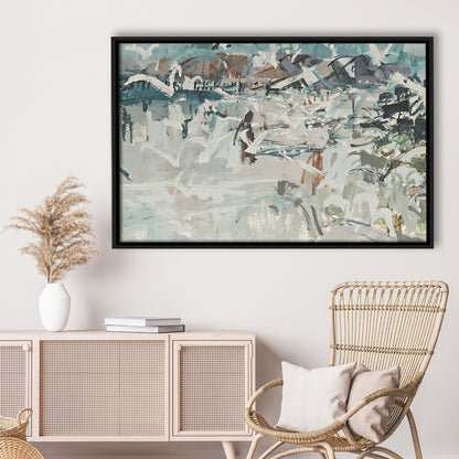 Vintage Seascape Abstract Framed Canvas Print Wall Art, Large Coastal Framed Canvas Print Wall Art, Gallery Wall