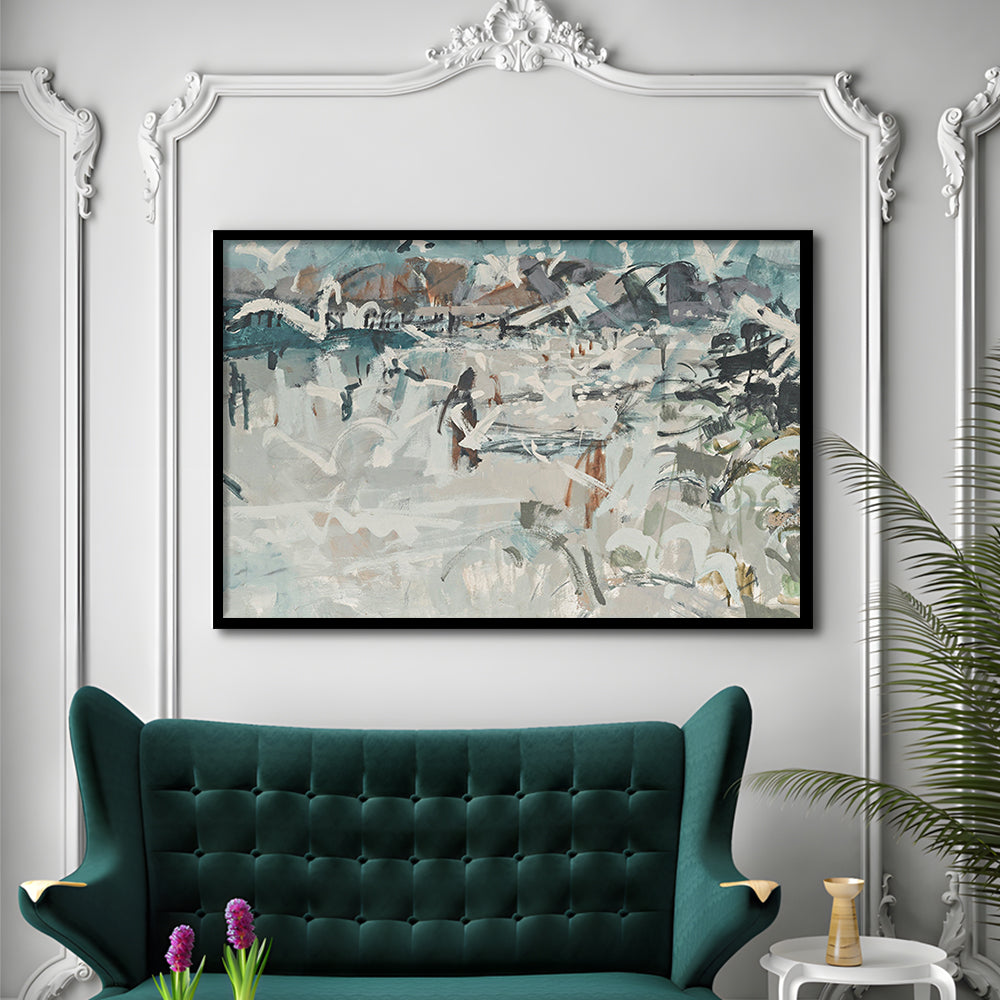 Vintage Seascape Abstract Framed Art Print Wall Decor, Large Coastal Framed Art Print Wall Decor, Gallery Wall