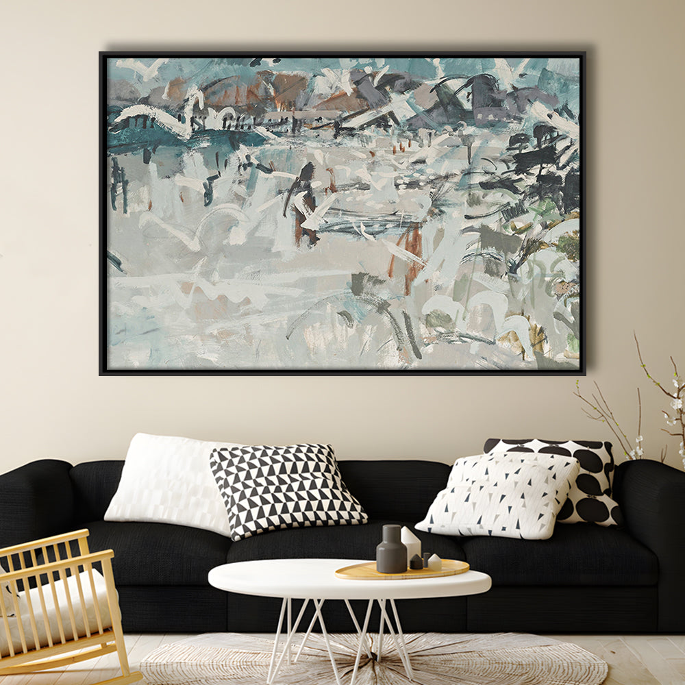 Vintage Seascape Abstract Framed Canvas Print Wall Art, Large Coastal Framed Canvas Print Wall Art, Gallery Wall