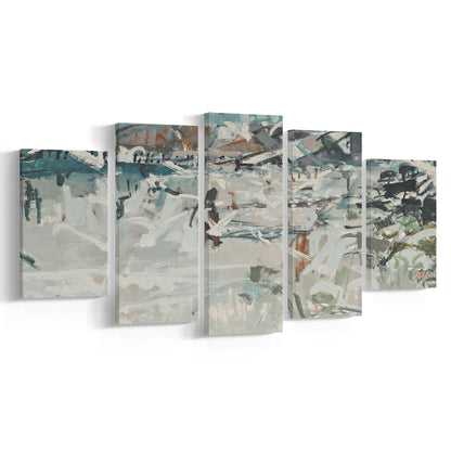 Vintage Seascape Abstract Mixed Canvas Print Wall Art, Large Coastal Mixed Canvas Print Wall Art, Gallery Wall
