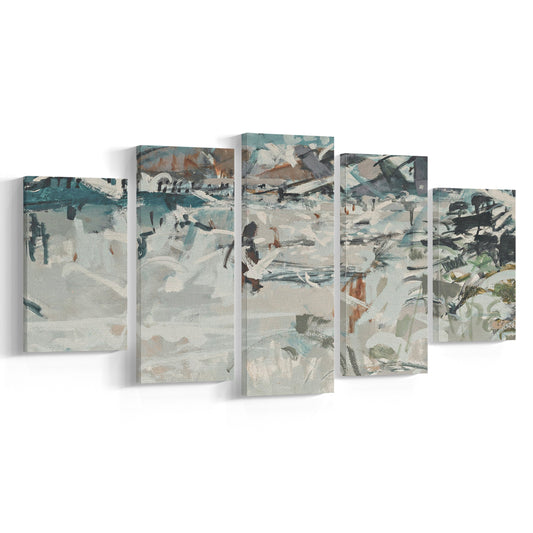 Vintage Seascape Abstract Mixed Canvas Print Wall Art, Large Coastal Mixed Canvas Print Wall Art, Gallery Wall