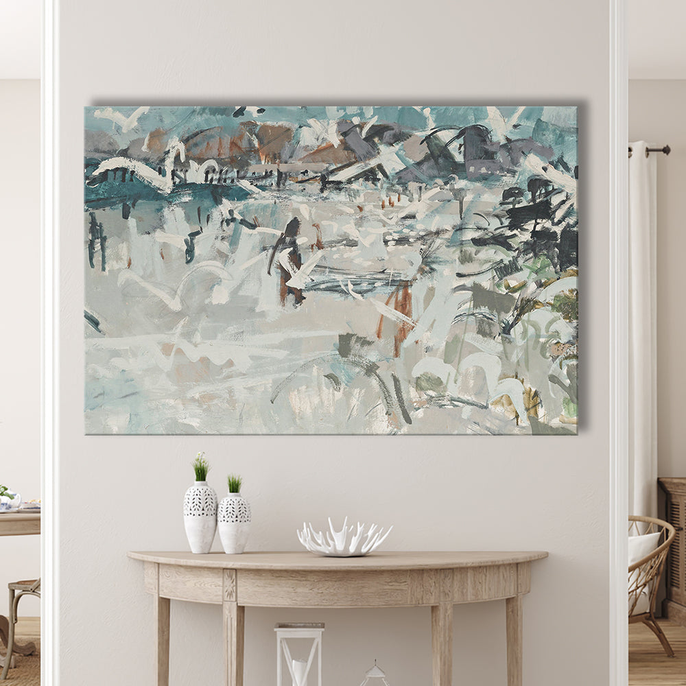 Vintage Seascape Abstract Canvas Print Wall Art, Large Coastal Canvas Print Wall Art, Gallery Wall