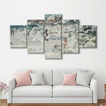 Vintage Seascape Abstract Mixed Canvas Print Wall Art, Large Coastal Mixed Canvas Print Wall Art, Gallery Wall
