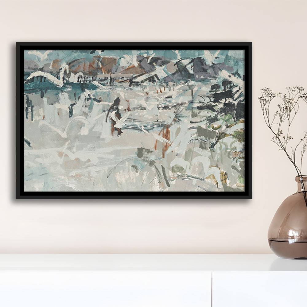 Vintage Seascape Abstract Framed Canvas Print Wall Art, Large Coastal Framed Canvas Print Wall Art, Gallery Wall