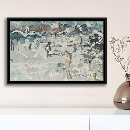 Vintage Seascape Abstract Framed Canvas Print Wall Art, Large Coastal Framed Canvas Print Wall Art, Gallery Wall