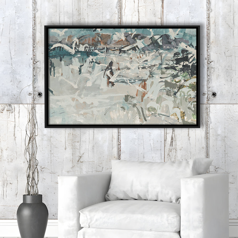 Vintage Seascape Abstract Framed Canvas Print Wall Art, Large Coastal Framed Canvas Print Wall Art, Gallery Wall