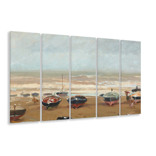 Vintage Seascape Prints 5 Panels Canvas Print Wall Art, Oil Painting Farmhouse Decor, Ready to hang