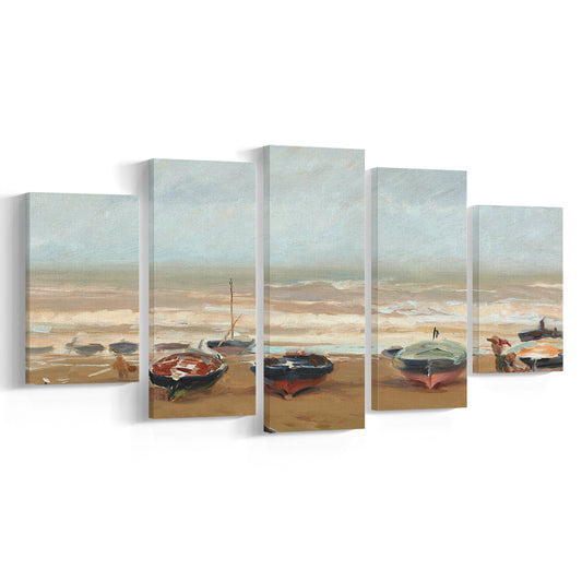 Vintage Seascape Prints Mixed Canvas Print Wall Art, Oil Painting Farmhouse Decor, Ready to hang