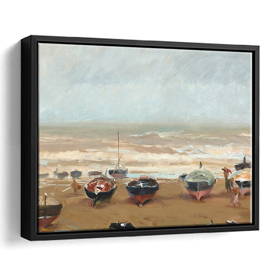 Vintage Seascape Prints Framed Canvas Print Wall Art, Oil Painting Farmhouse Decor, Ready to hang