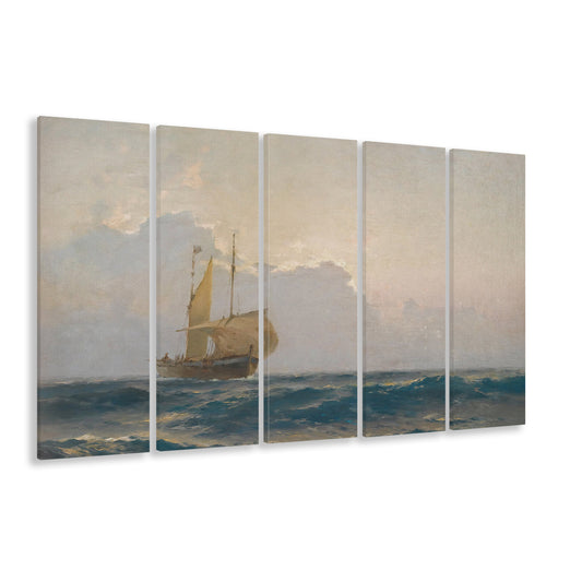 Vintage Seascape Prints 5 Panels Canvas Print Wall Art, Vintage Painting Modern Farmhouse Decor