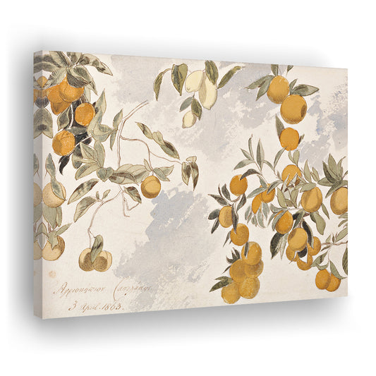 Vintage Still Life Print Canvas Print Wall Art, Farmhouse Decor Oranges Lemons
