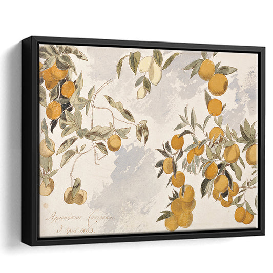 Vintage Still Life Print Framed Canvas Print Wall Art, Farmhouse Decor Oranges Lemons