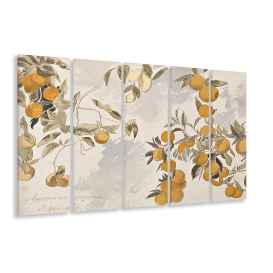 Vintage Still Life Print 5 Panels Canvas Print Wall Art, Farmhouse Decor Oranges Lemons, Extra Large Canvas Print