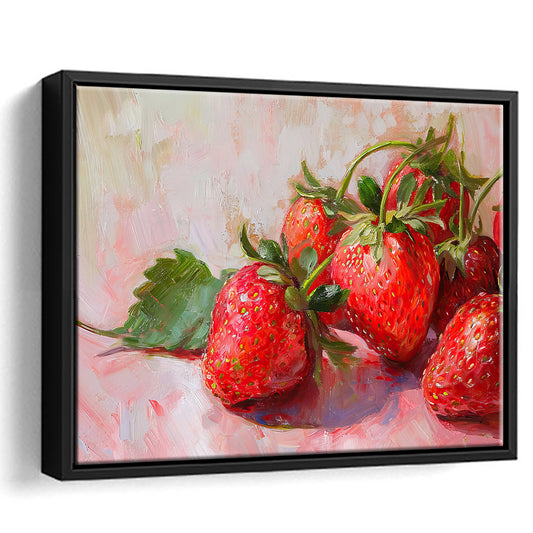Vintage Strawberries Art Print Valentine'S Day Decor Country Kitchen Decor, Framed Canvas Print Wall Art, Floating Frame