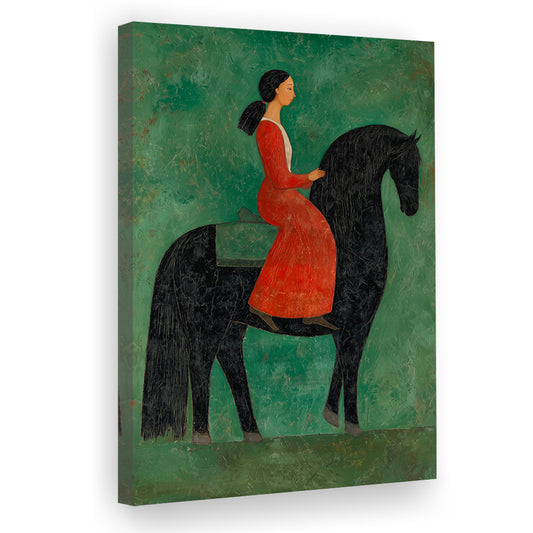 Vintage Style Abstract Horse Art, Olive Green Textured Oil Painting For Living Room, Dark Green Wall Decor, Canvas Print