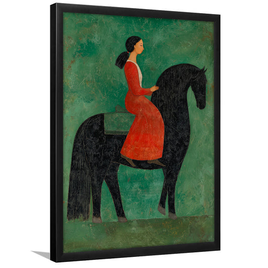 Vintage Style Abstract Horse Art, Olive Green Textured Oil Painting For Living Room, Framed Art Print, Fine Art Print