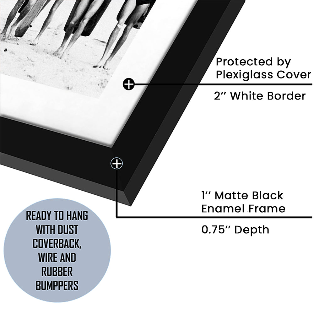 Vintage Surf, Black and White, Surfboard Wall Art, Summer Surfer Print, Framed Art Print White Border Wall Decor