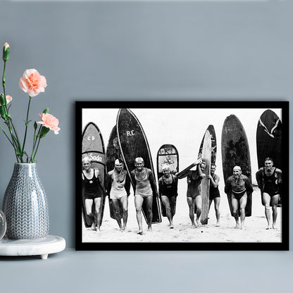 Vintage Surf, Black and White, Surfboard Wall Art, Summer Surfer Print, Framed Art Print Wall Decor