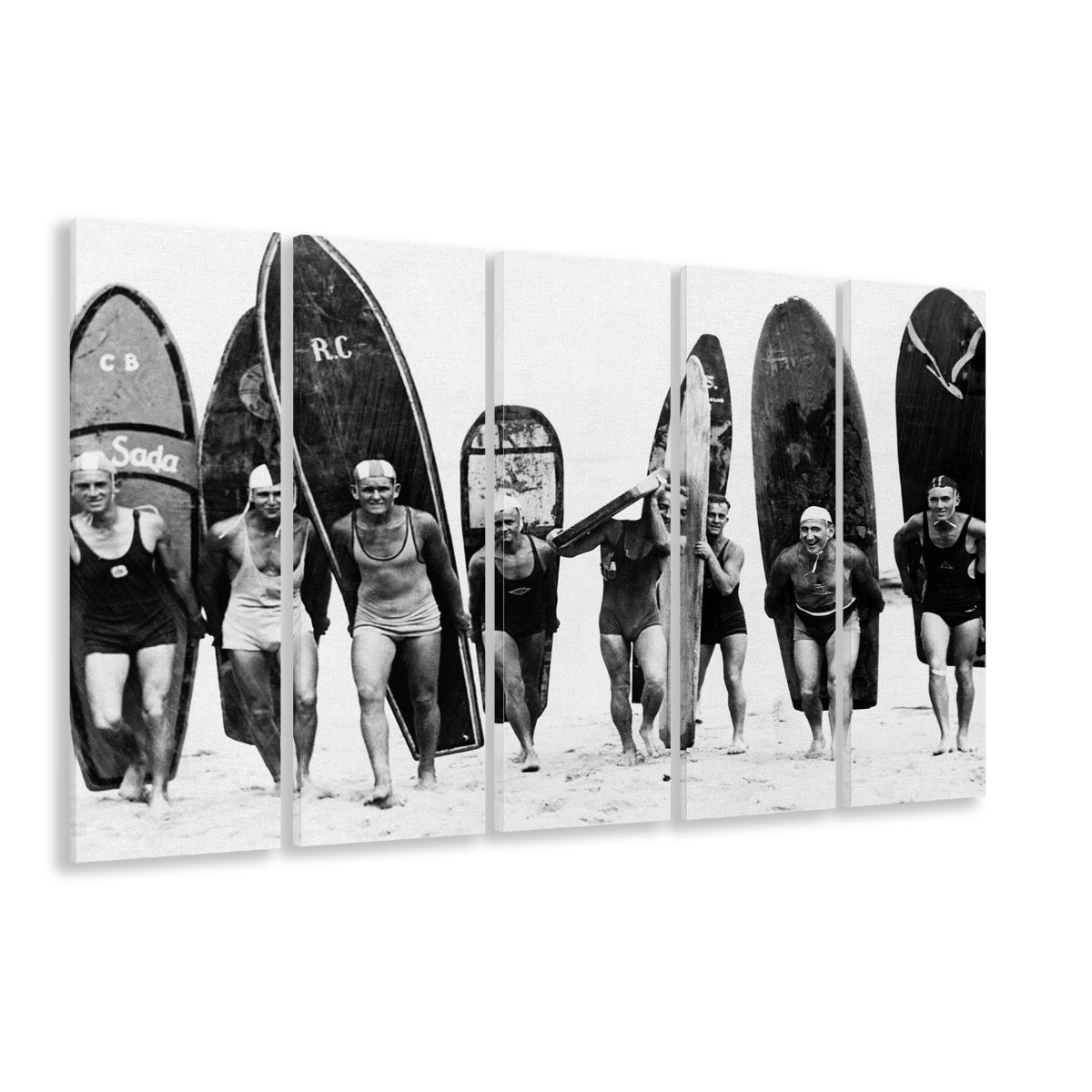 Vintage Surf, Black and White, Surfboard Wall Art, Summer Surfer Print, 5 Pieces Large Canvas Print