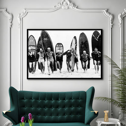 Vintage Surf, Black and White, Surfboard Wall Art, Summer Surfer Print, Framed Art Print Wall Decor