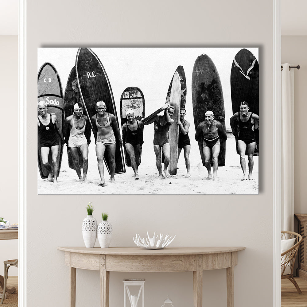 Vintage Surf, Black and White, Surfboard Wall Art, Summer Surfer Print, Canvas Print Wall Art Decor