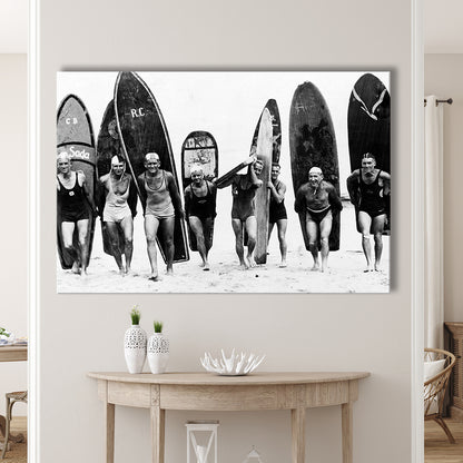 Vintage Surf, Black and White, Surfboard Wall Art, Summer Surfer Print, Canvas Print Wall Art Decor
