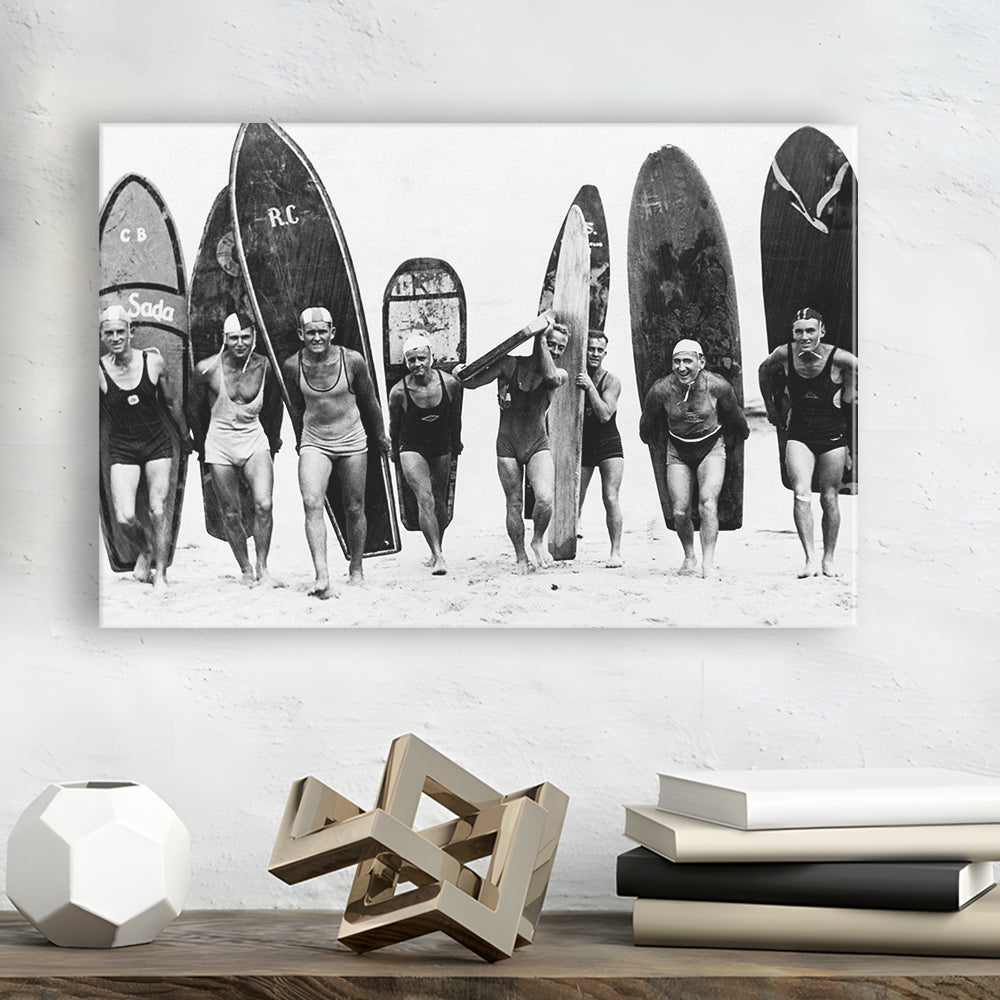 Vintage Surf, Black and White, Surfboard Wall Art, Summer Surfer Print, Canvas Print Wall Art Decor