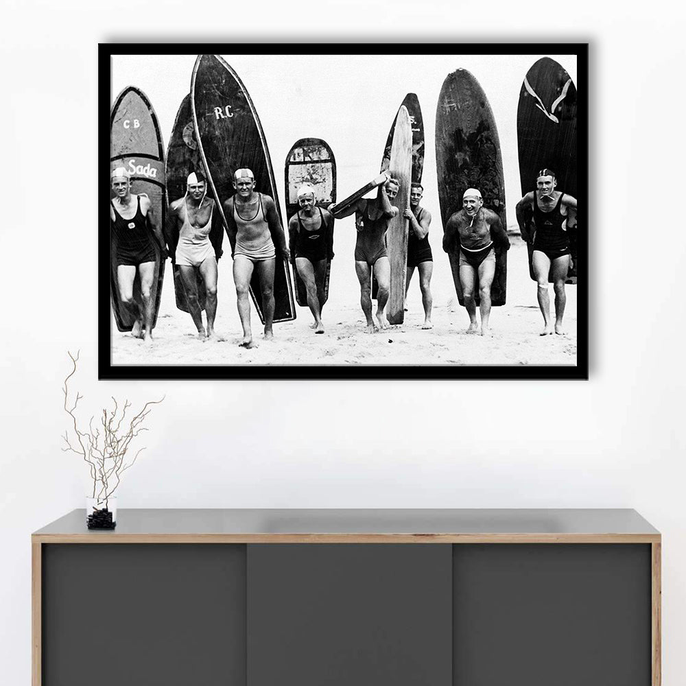 Vintage Surf, Black and White, Surfboard Wall Art, Summer Surfer Print, Framed Art Print Wall Decor