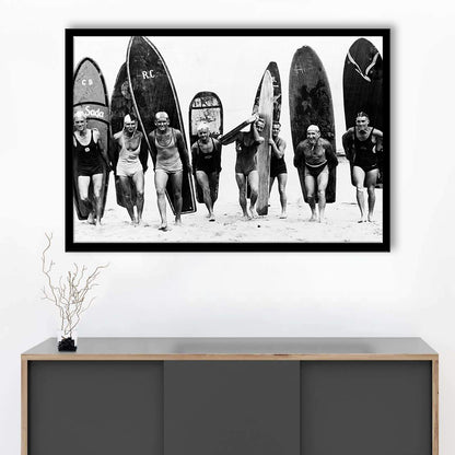 Vintage Surf, Black and White, Surfboard Wall Art, Summer Surfer Print, Framed Art Print Wall Decor