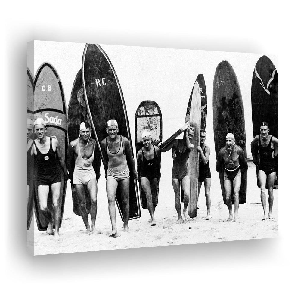 Vintage Surf, Black and White, Surfboard Wall Art, Summer Surfer Print, Canvas Print Wall Art Decor