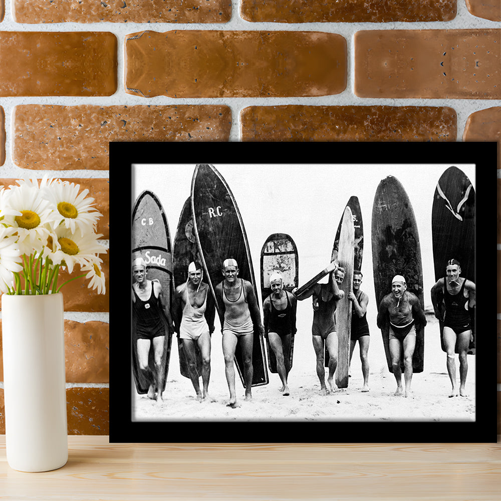 Vintage Surf, Black and White, Surfboard Wall Art, Summer Surfer Print, Framed Art Print Wall Decor