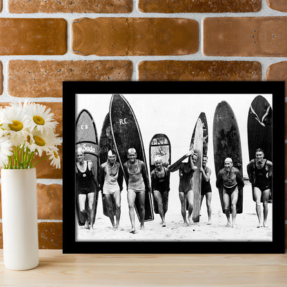 Vintage Surf, Black and White, Surfboard Wall Art, Summer Surfer Print, Framed Art Print Wall Decor
