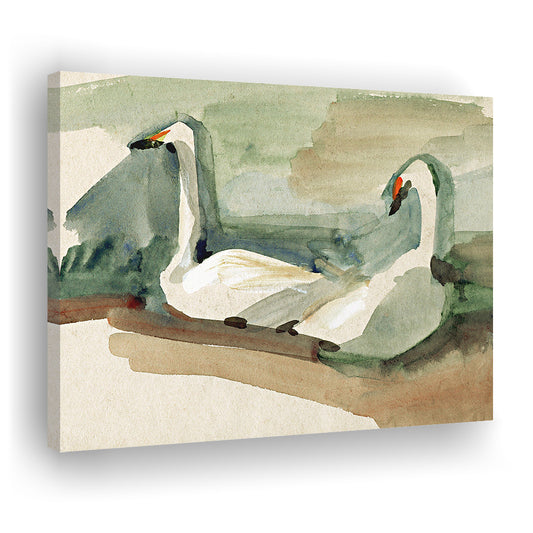 Vintage Swan Print Canvas Print Wall Art, Swan Art Wall Decor, Ready to hang