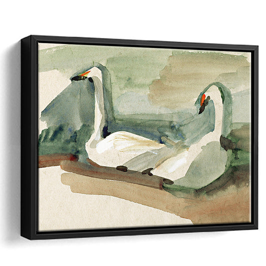 Vintage Swan Print Framed Canvas Print Wall Art, Swan Art Wall Decor, Ready to hang