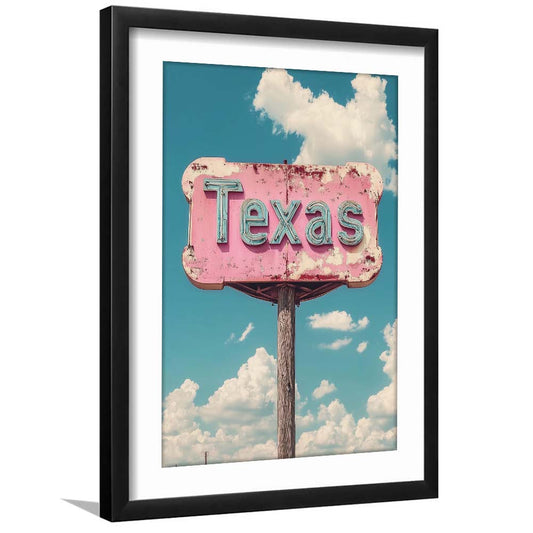 Vintage Texas Sign Wall Art, Western Decor Southwestern Wall Art, Texas Wall Home Decor, Framed Art Print, White Border