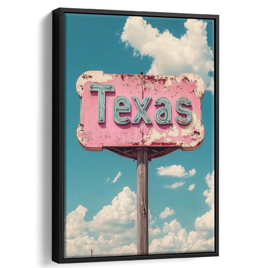 Vintage Texas Sign Wall Art, Western Decor Southwestern Wall Art, Texas Wall Home Decor, Framed Canvas Print, Floating Frame