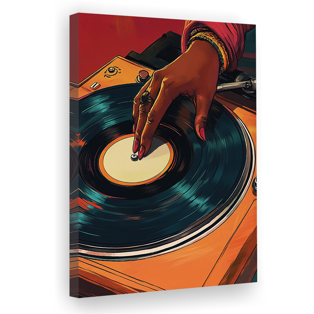 Vintage Turntable Art, Black Woman Art, African American Music Wall Art, Retro Black Women Dj Print, Canvas Print, Canvas Decor