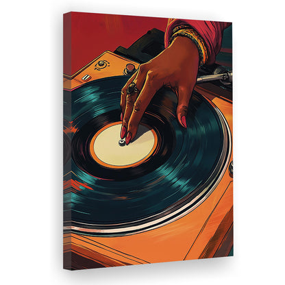 Vintage Turntable Art, Black Woman Art, African American Music Wall Art, Retro Black Women Dj Print, Canvas Print, Canvas Decor
