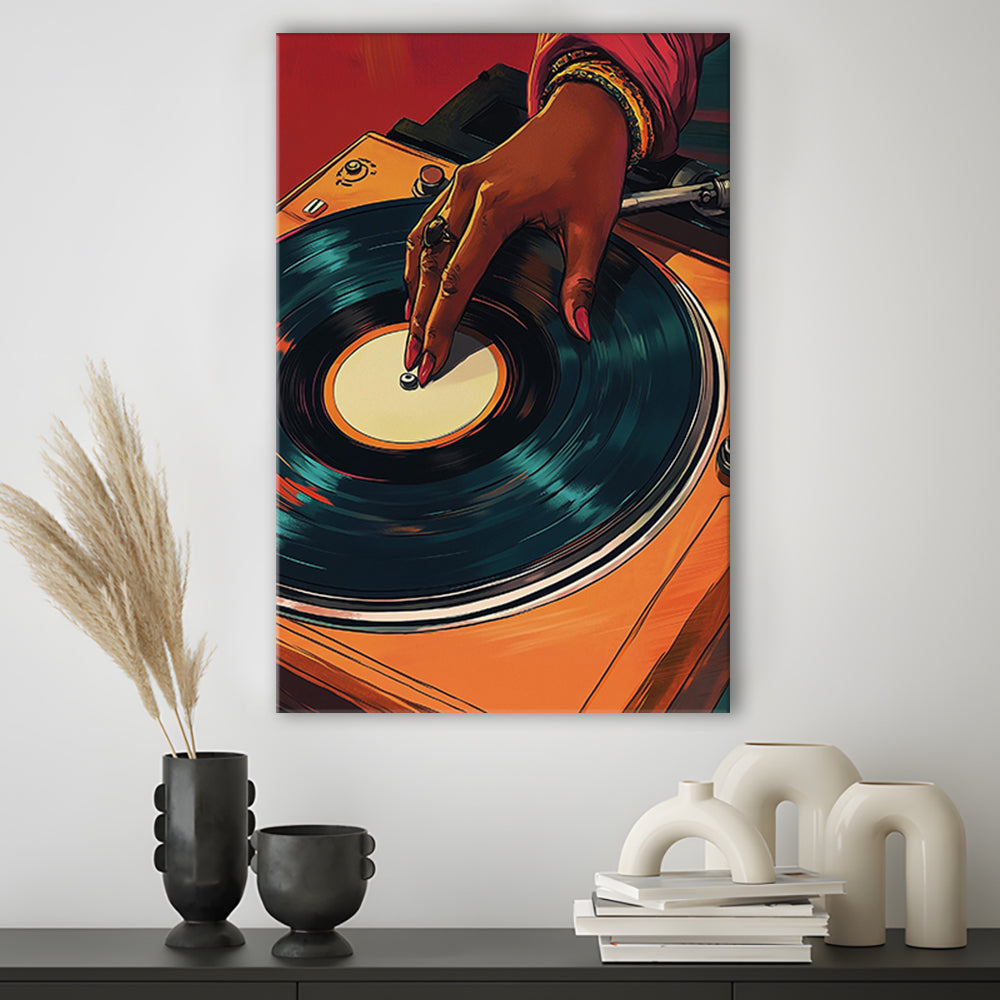 Vintage Turntable Art, Black Woman Art, African American Music Wall Art, Retro Black Women Dj Print, Canvas Print, Canvas Decor
