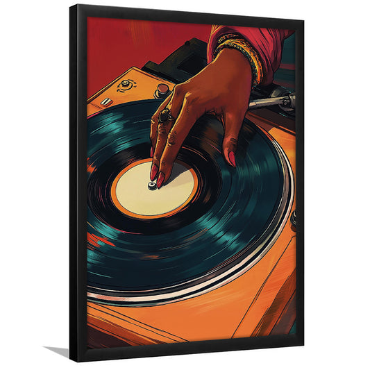 Vintage Turntable Art, Black Woman Art, African American Music Wall Art, Framed Art Print, Fine Art Print