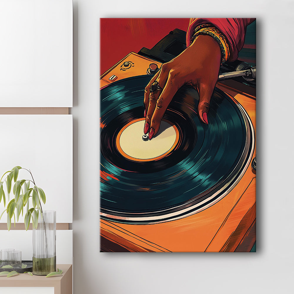 Vintage Turntable Art, Black Woman Art, African American Music Wall Art, Retro Black Women Dj Print, Canvas Print, Canvas Decor