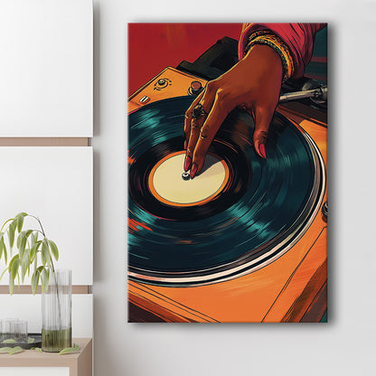 Vintage Turntable Art, Black Woman Art, African American Music Wall Art, Retro Black Women Dj Print, Canvas Print, Canvas Decor