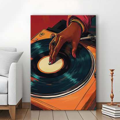 Vintage Turntable Art, Black Woman Art, African American Music Wall Art, Retro Black Women Dj Print, Canvas Print, Canvas Decor