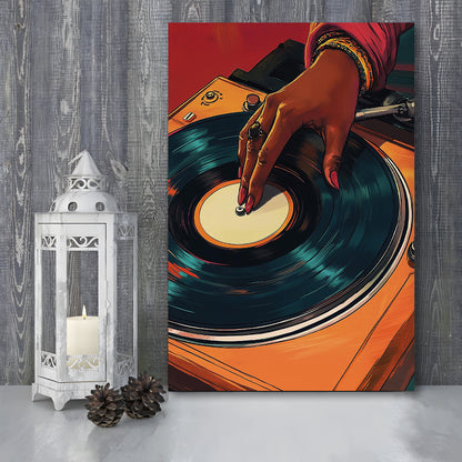 Vintage Turntable Art, Black Woman Art, African American Music Wall Art, Retro Black Women Dj Print, Canvas Print, Canvas Decor